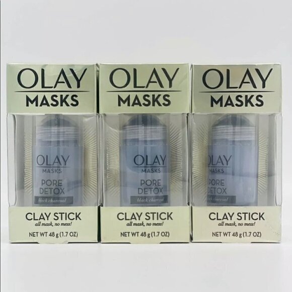 3 Face Mask by Olay Mask Clay Stick Pore Detox black charcoal new in boxes - Picture 1 of 3